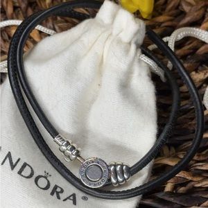 Pandora - Black Leather Wrap Bracelet - 18.5 inch